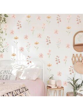 Boho Daisy Floral Wall Decals Peel Stick Nursery Girls Room Decor Removable Set